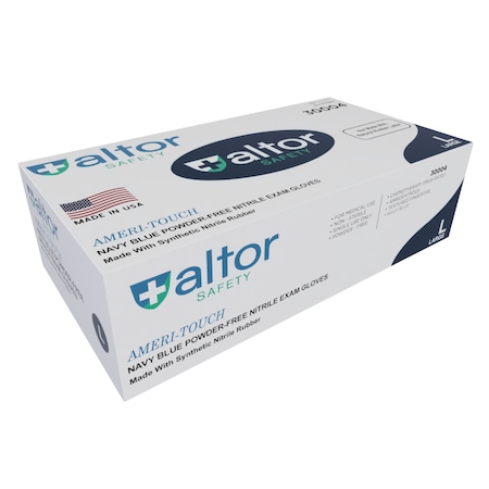 Altor Safety Disposable Gloves, 3.6 mil Palm, Nitrile, Powder-Free, L, 100 PK, Blue 30004